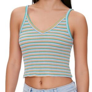 American Eagle Striped Cropped V Neck Cami